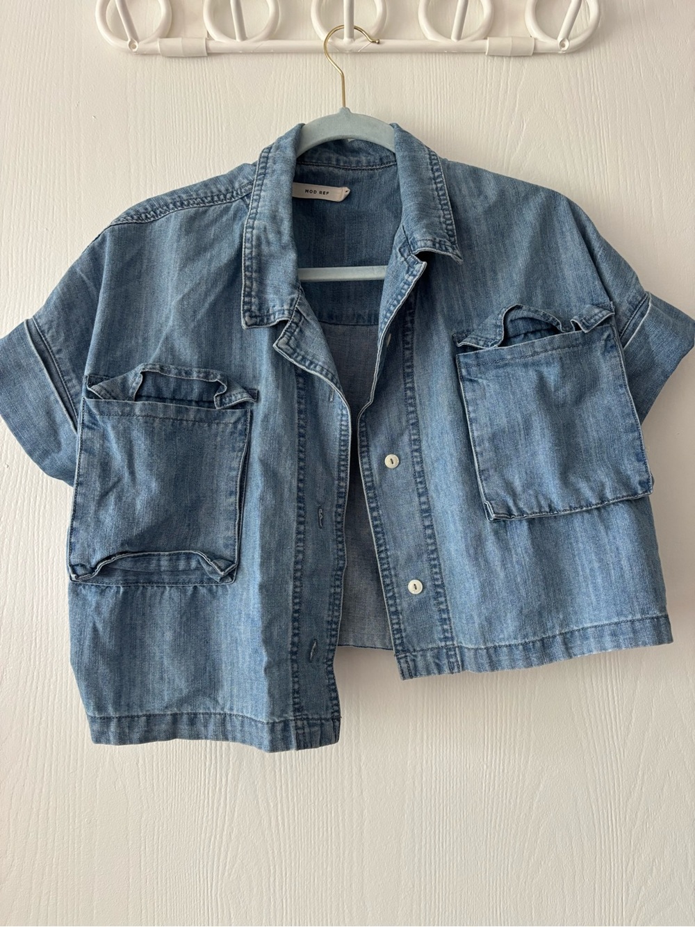 Mod Ref Light Blue Cropped Denim Button-Down Shirt